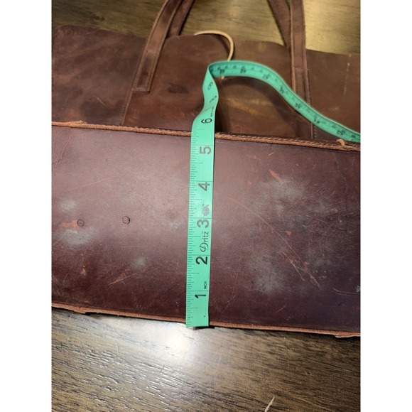 Leather Tote Bag Purse Double Top Handle Shoulder Brown Distressed Boho Minimal - Picture 16 of 16